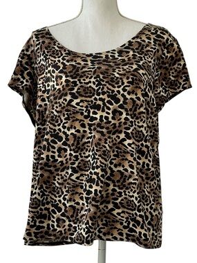 Elementz Leopard Animal Print Top Blouse Tee Tank Taupe Black & Cream XL